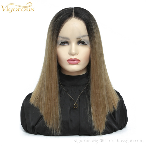 Vigorous wholesale fashion 14 inch cheap price new ombre brown straight handmade short synthetic hair lace front wig